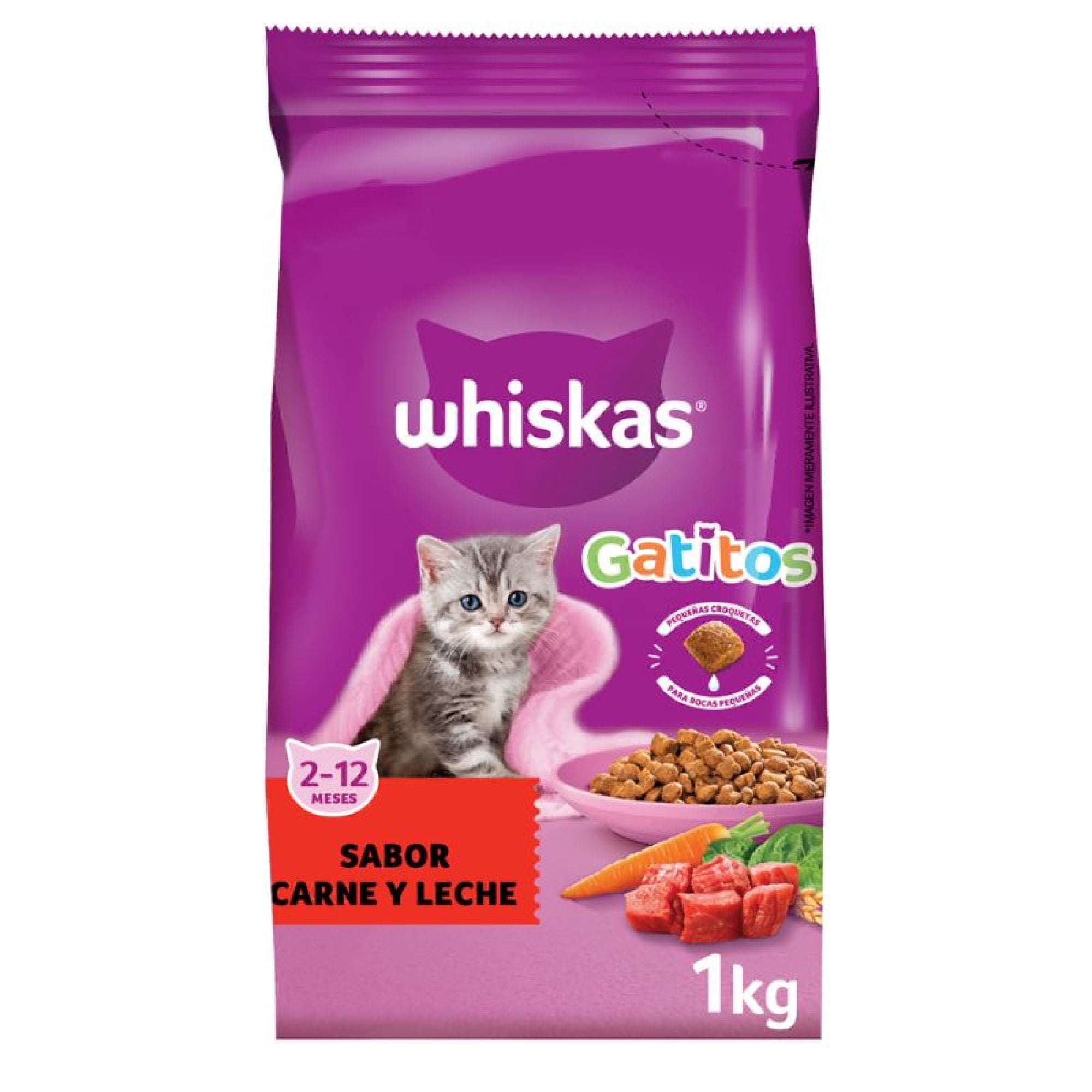 Alimento Seco Gatito Sabor Carne Y Leche Bolsa 1 Kg Whiskas