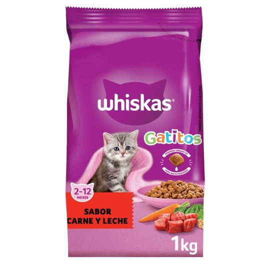 Alimento Seco Gatito Sabor Carne Y Leche Bolsa 1 Kg Whiskas