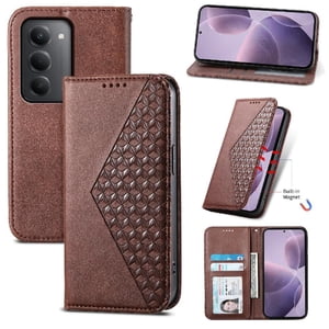 Funda Flip Foxdock Para Xiaomi Redmi 15 4G , Estilo Billetera Con Diseño Rombo, Correa De Mano Y Soporte, Uso Diario
