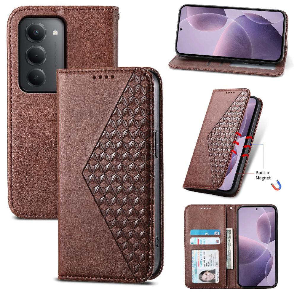 Funda Flip Foxdock Para Xiaomi Redmi 15 4G , Estilo Billetera Con Diseño Rombo, Correa De Mano Y Soporte, Uso Diario
