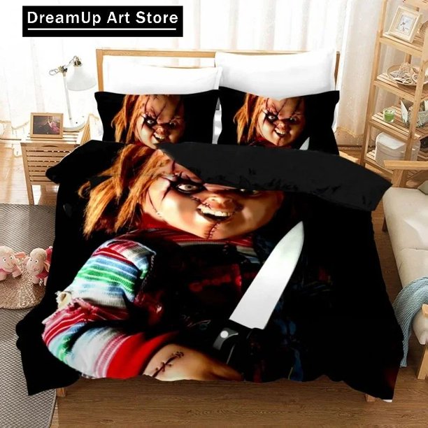Horror Movie Child Of Play Chucky Bedding Set Boys Girls Duvet Cover Pillowcase Bed Adult Bedroom