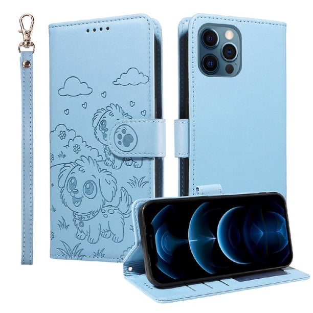 Funda Billetera FOXDOCK Compatible con iPhone 12 , Diseño Perrito Tierno, Ranuras para Tarjetas y Soporte Plegable