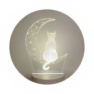 Genérico - Lámpara Led De Mesa 3D Usb Luz Gato Y Luna