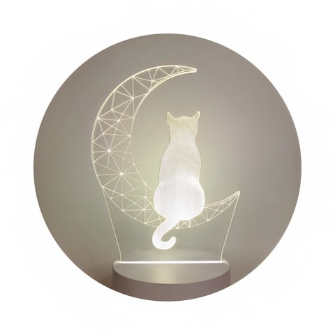 Genérico - Lámpara Led De Mesa 3D Usb Luz Gato Y Luna