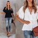 thumbnail image 5 of Blusas peplum para mujer de Joefnel, camisas babydoll, blusas de verano, tops con volantes para mujer, top peplum, 5 of 5