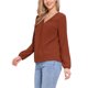 thumbnail image 4 of INSPIRE CHIC Blusa de Manga Larga para Mujer con Cuello en V y Encaje Hueco S Naranja Marrón, 4 of 5