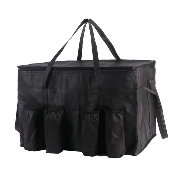 Bolsa de entrega aislada, bolsa de comestibles, bolsa térmica portátil, reutilizable, de gran capacidad, con cierre de cremallera, para la oficina y negro