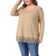 thumbnail image 4 of Agnes Orinda Blusas de Talla Grande para Mujeres, Manga Larga, Cuello Cuadrado, Túnica de Otoño Invierno con Dobladillo de Encaje 1X Caqui, 4 of 5