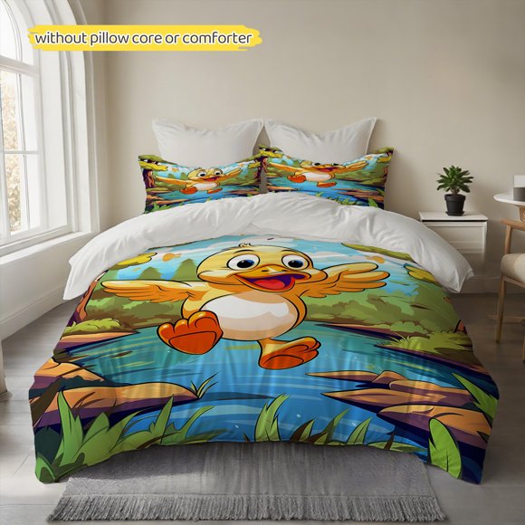 Set Forest Stream Duck Printed Duvet Cover Set 100% Polyester Duvet Cover Soft Comfortable Fluffy Breathable Machine Washable All-Season Use Super Beautiful for