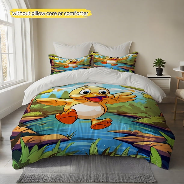 Set Forest Stream Duck Printed Duvet Cover Set 100% Polyester Duvet Cover Soft Comfortable Fluffy Breathable Machine Washable All-Season Use Super Beautiful for