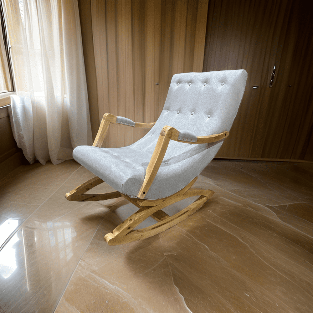 Muebles New - Silla Mecedora Con Apoya Brazo Gris Lino