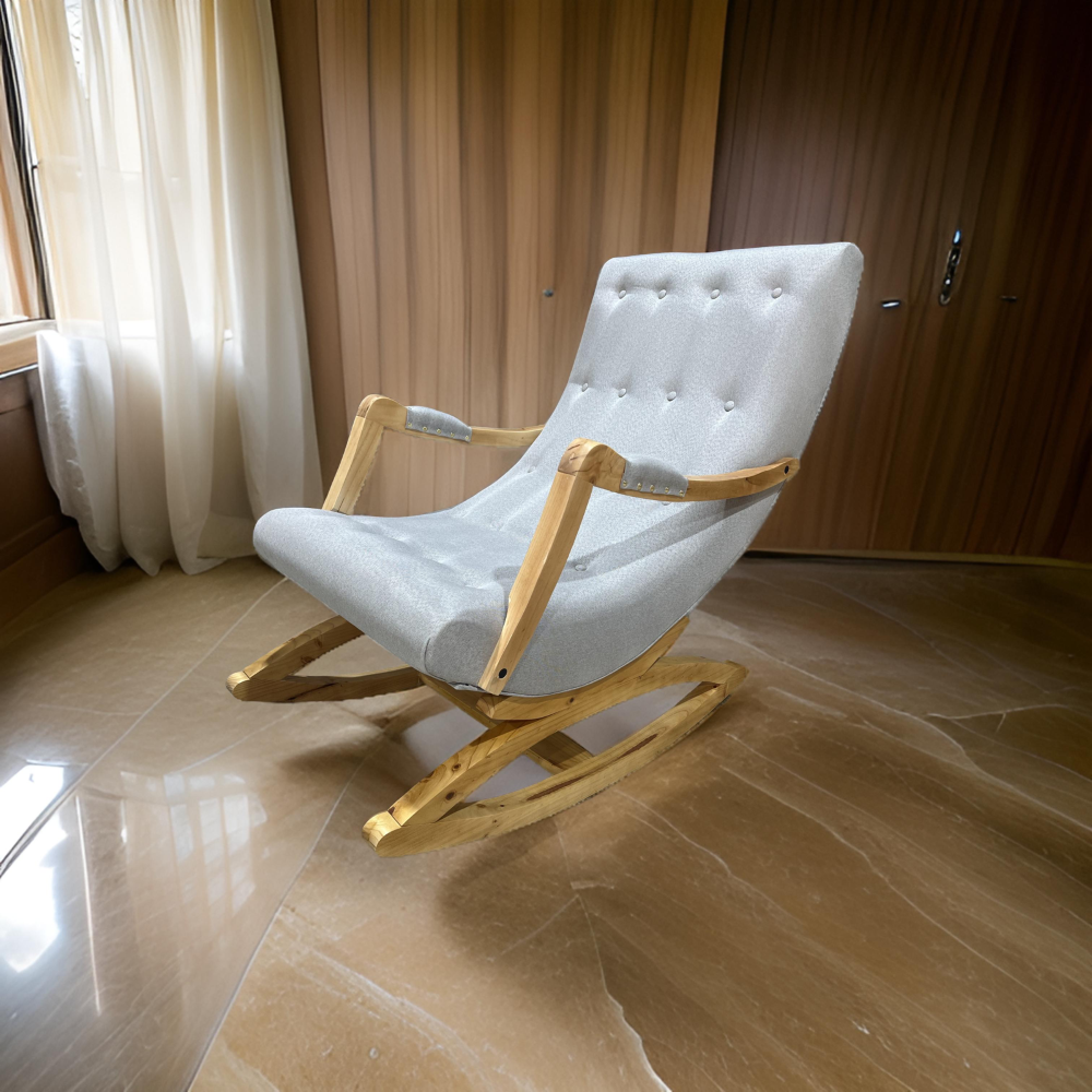 Muebles New - Silla Mecedora Con Apoya Brazo Gris Lino