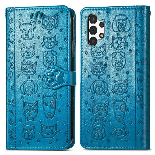 Funda Cartera FOXDOCK para Samsung Galaxy A13 4G , Flip PU con Relieve de Gatos y Perros, Tarjetero y Soporte