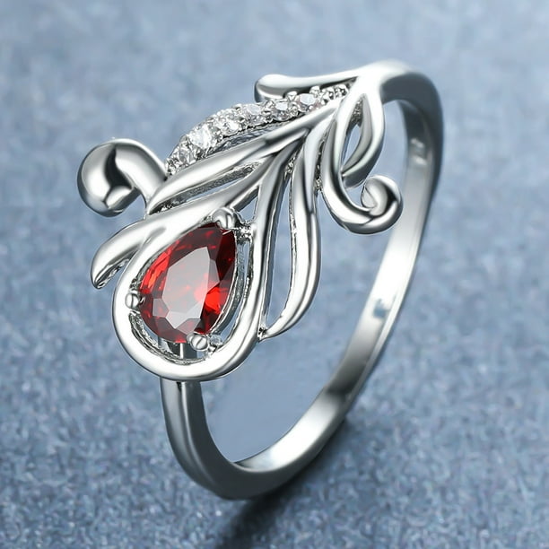 Peacock Tail Ring Inlaid Teardrop Cut Rainbow Zircon Elegant Promise Finger Ring