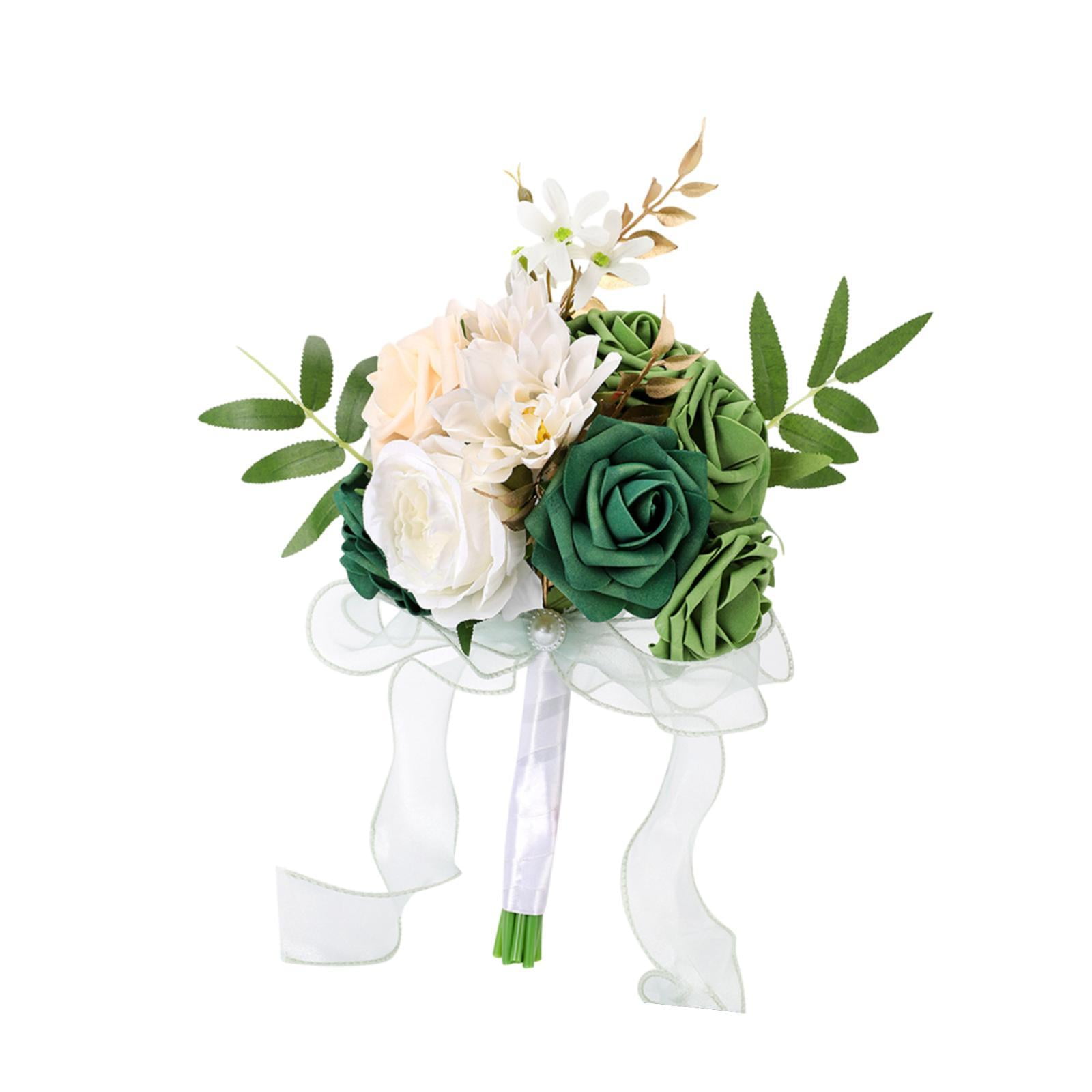 Bothyi - 29 Cm Rosas Artificiales Ramo De Novia Boda Hecho A Mano Elegante Ramo De Lanzamiento Verde