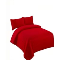 Genérico - Cubrecama Quilt De Verano 1 5 Plazas Con Pompon Color Rojo