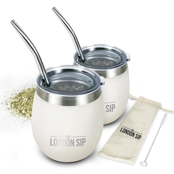 Set de taza y bombilla para yerba mate London Sip Pearl White