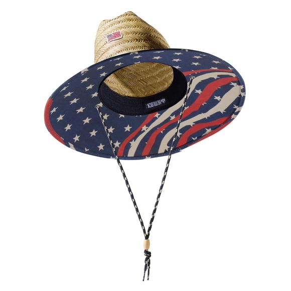 Sombrero de paja Hemlock Lifeguard con estrellas y rayas y ala ancha
