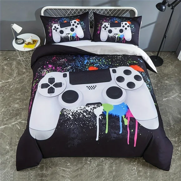 x2055 Bed Sheets/Gamepad Printed Duvet Cover Set, Games Video Controller Bedding Set For Bedroom Decor ( Duvet Cover / Pillowcase) 3-Piece Bedding Set (1 Duvet Cover + 2 Pillow Shams) nj2055