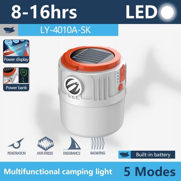 Smiling Shark Rechargeable Hanging Solar Camping Lamp - Perfect for Emergencies, Outdoor Adventures, and Car Repairs - Three Brightness Levels and Lightweight Design
