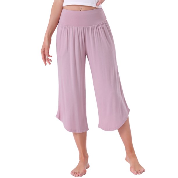 Pantalones Capri de Pierna Ancha de Rayón para Mujer de INSPIRE CHIC con Cintura Alta, Dobladillo Dividido Curvado y Bolsillos X-Large Rosa