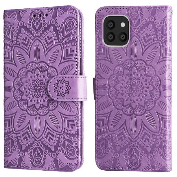 Funda tipo cartera FOXDOCK para Samsung Galaxy A03 , diseño girasol en relieve, cuero PU, cierre magnético, soporte y tarjetero