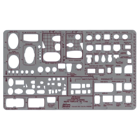Plantilla Pickett para planificación de lavabos, escala 1/8 y 1/4 de pulgada