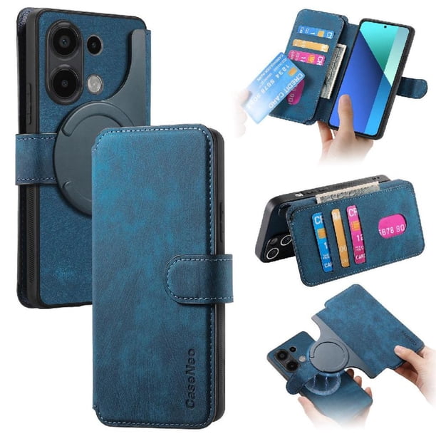 Funda Billetera Magnética para Xiaomi Redmi Note 13 4G Soporte Tarjetas Desmontable Azul