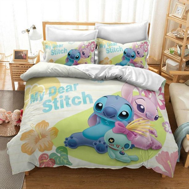 Lilo & Stitch Quilt Duvet Cover Set Pillowcase Children Doona Cover3-Piece Bedding Set
