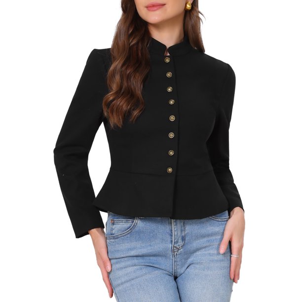 INSPIRE CHIC Blazer de Negocios Casual para Mujeres Clásico Botón Caliente Cuello Alto Manga Larga Trabajo Ajustado Traje de Chaqueta XS Negro