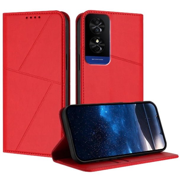 Funda Cartera Magnética para TCL 50 Protección Antichoque con Ranuras Rojo
