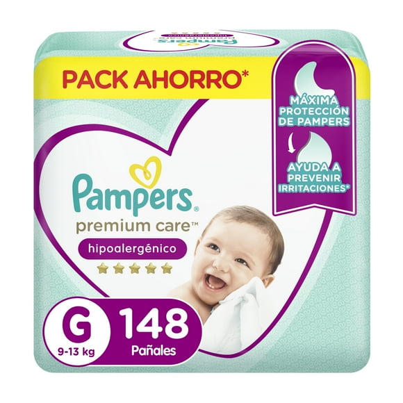 Pañales Pampers Premium Care Talla G con 148 U de 9 a 13kg