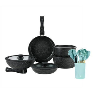 Batería De Cocina Oxford + Set 12 Utensilios Calipso Simplit Negro