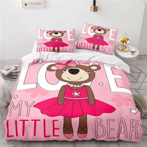 v977 Bed Sheets Lovely Miss Bear Bedding Set Children Cartoon Duvet Cover Sets Pillowcase Boys Girls Kid Bedclothes Twin Full Queen King Size 3-Piece Bedding Set (1 Duvet Cover + 2 Pillow Shams) Bed S