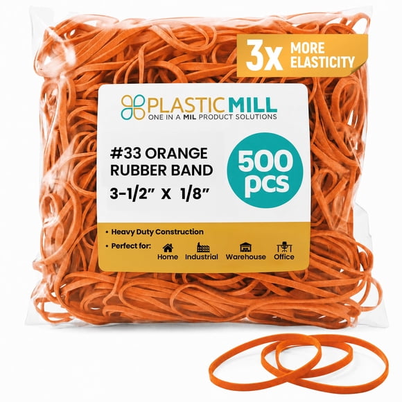 Bandas de goma PlasticMill 8,9 cm (paquete de 500) Naranja