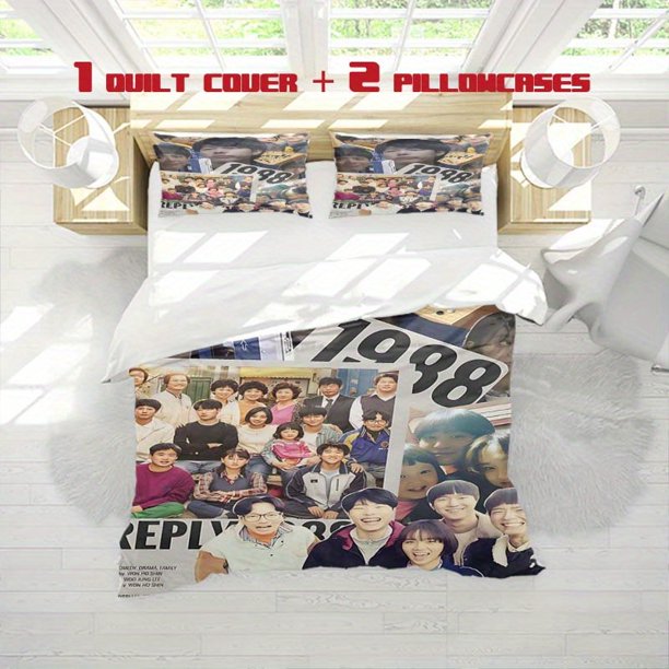 3pcs Please Answer 1988 Character Splicing Pattern Printing Three Piece bedding Soft Duvet Cover And Two Pillowcases