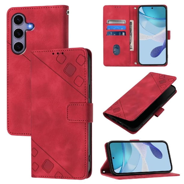 Funda Cartera para Samsung Galaxy S24 con Soporte y Ranuras, Resistente a Golpes y Rayones Rojo