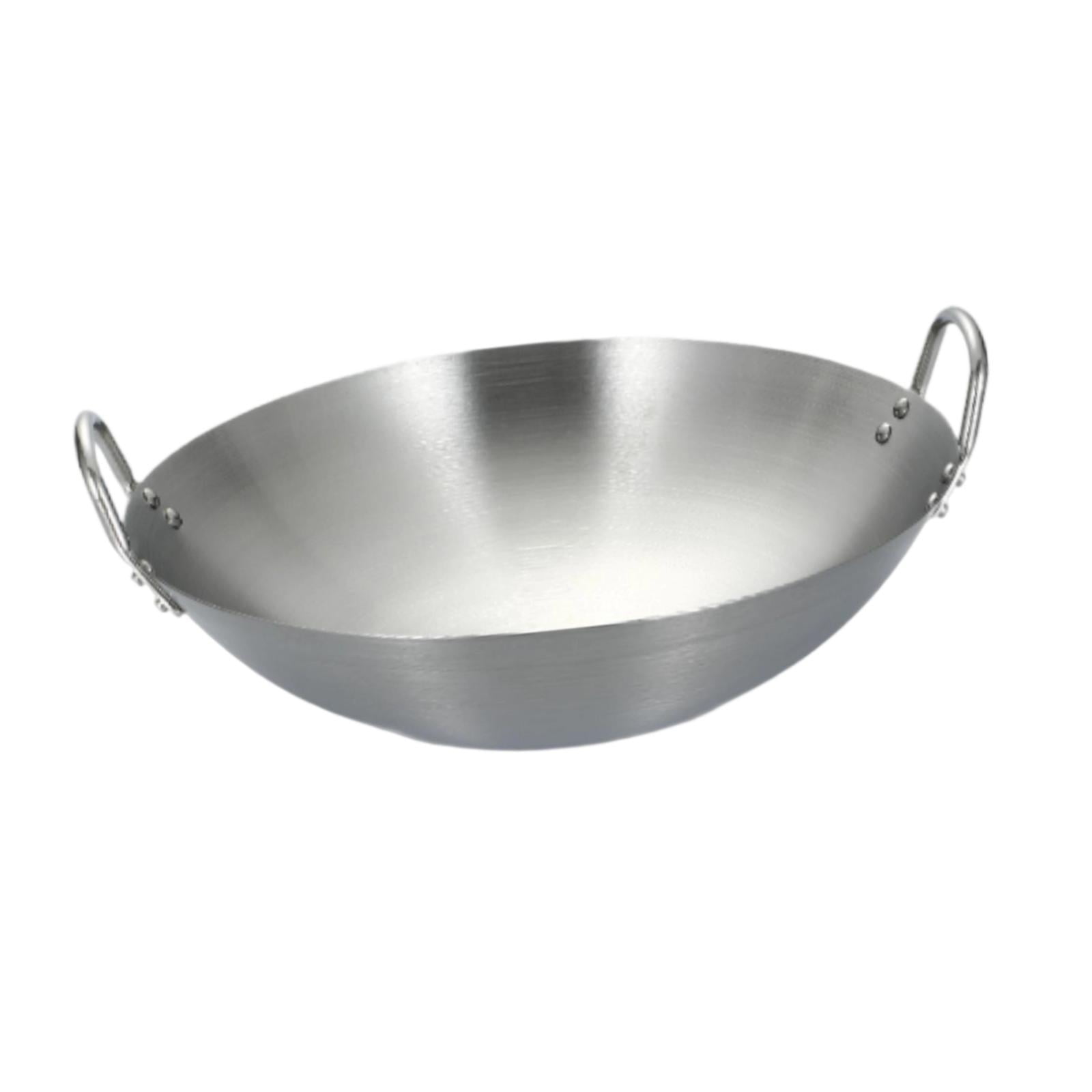Bothyi - Sartén Wok De Acero Inoxidable Con Fondo Plano Plateado Para Guisar, Freír Y Cocinar Por Inducción, Diámetro 26 Cm