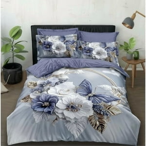 Casadeliacl - Cubrecama 5D Tfi Para Colchón 2 Plazas, Diseño Elegante Azul Claro