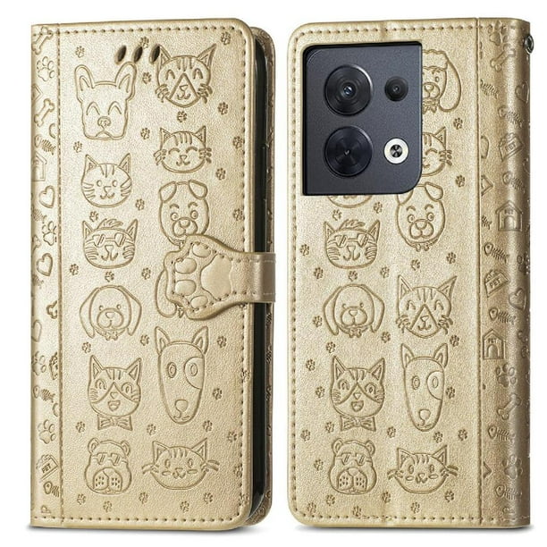 Funda Cartera FOXDOCK para OPPO Reno 8 4G , Flip PU con Relieve de Gatos y Perros, Tarjetero y Soporte