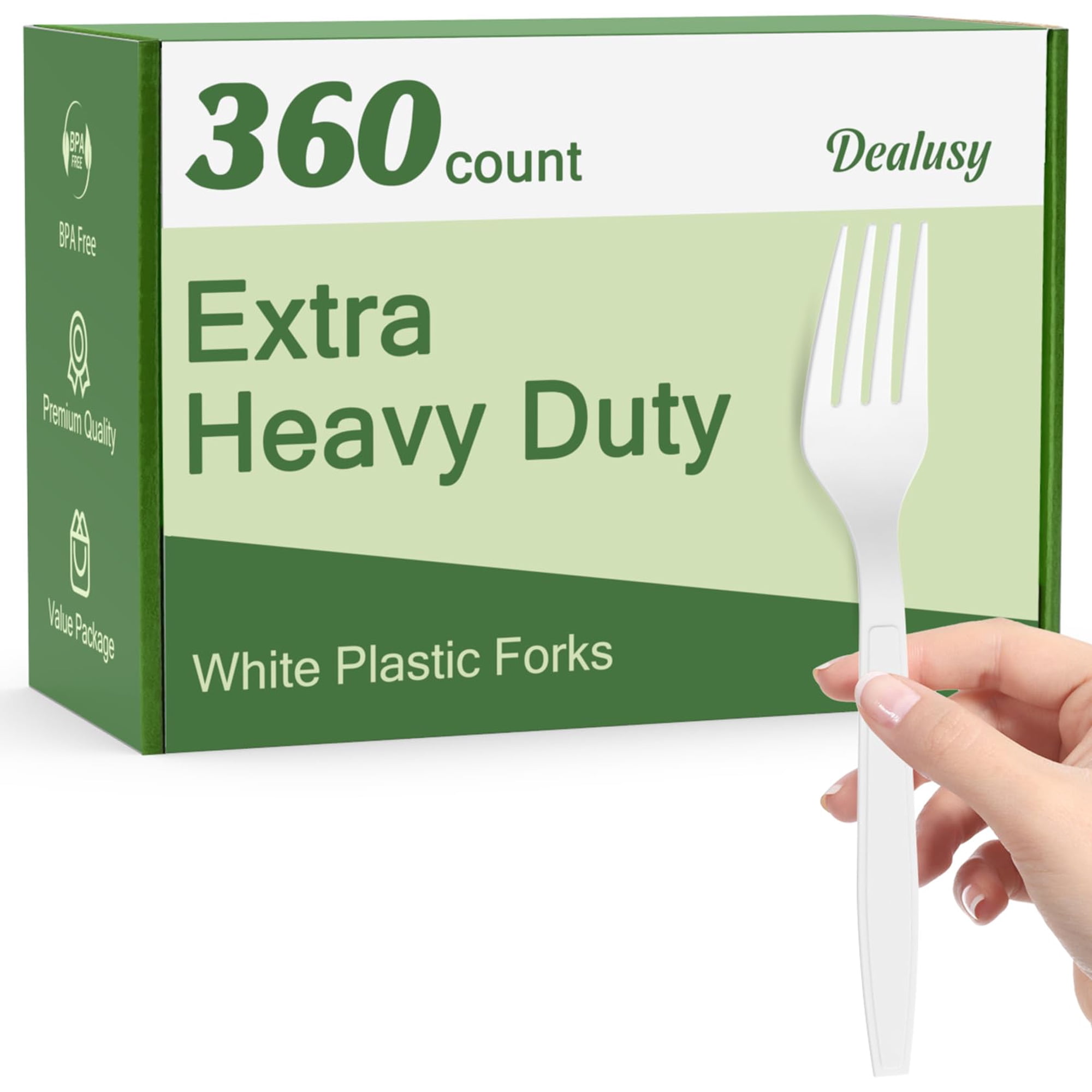Tenedores De Plástico Dealusy, 360 Unidades, Extra Resistentes, Blancos