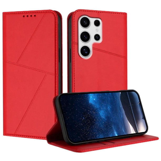 Funda Cartera Magnética para Samsung Galaxy S25 Ultra Protección Antichoque con Ranuras Rojo