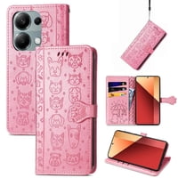Funda Cartera Foxdock Para Xiaomi Redmi Note 13 Pro 4G , Flip Pu Con Relieve De Gatos Y Perros, Tarjetero Y Soporte