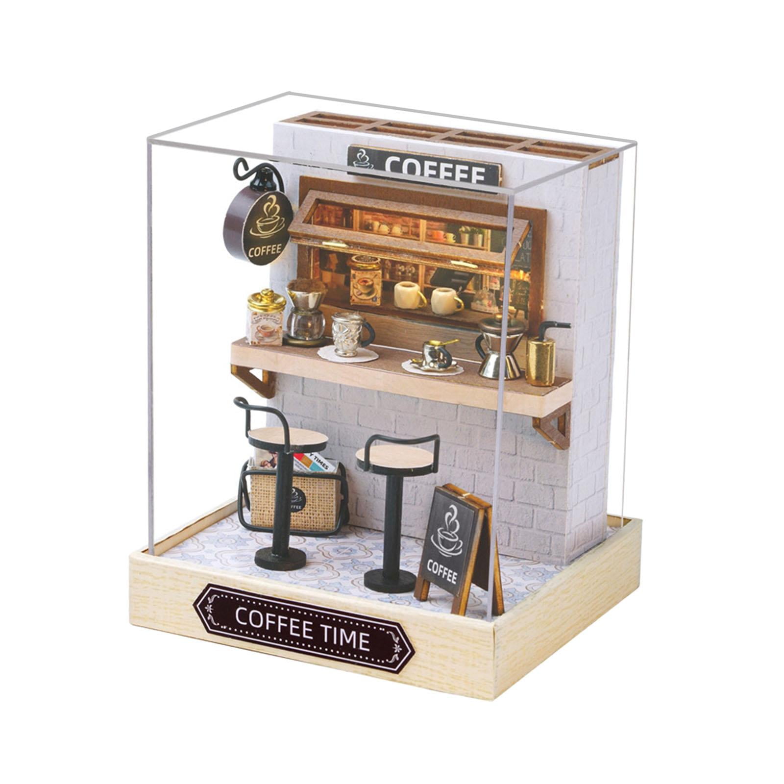 Magideal - Casa De Muñecas En Miniatura, Kits De Bricolaje, Modelo De Casa De Muñecas De Madera, Pequeños Kits De Construcción, Juguetes De Artesanía En Madera, Hora De Cafe