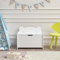 M&Ms - Kids Toy Box, Children Wooden Organizer Storage Chest With Safety Hinged Lid For Ages 2+ (White)