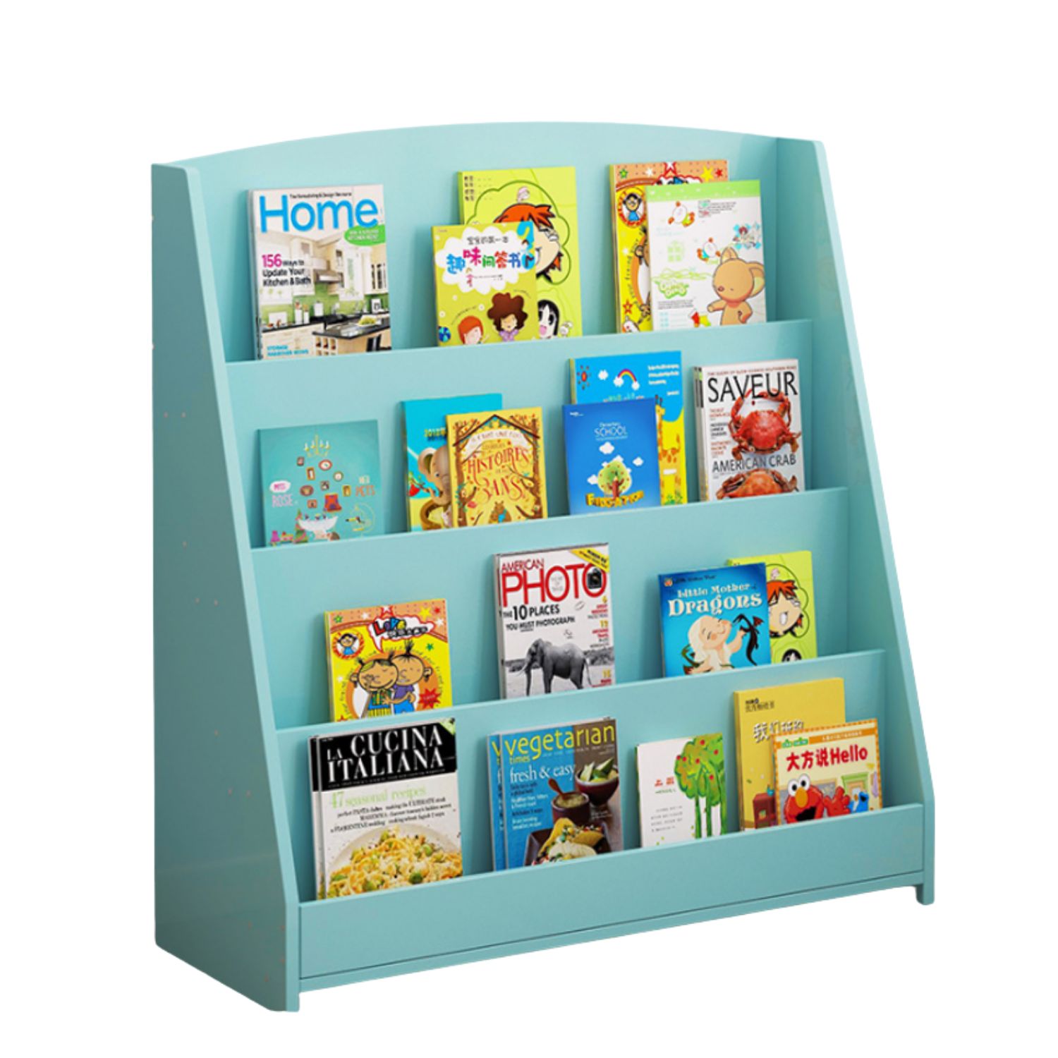 Importclick - Estante Librero Niños Madera 4 Niveles Azul