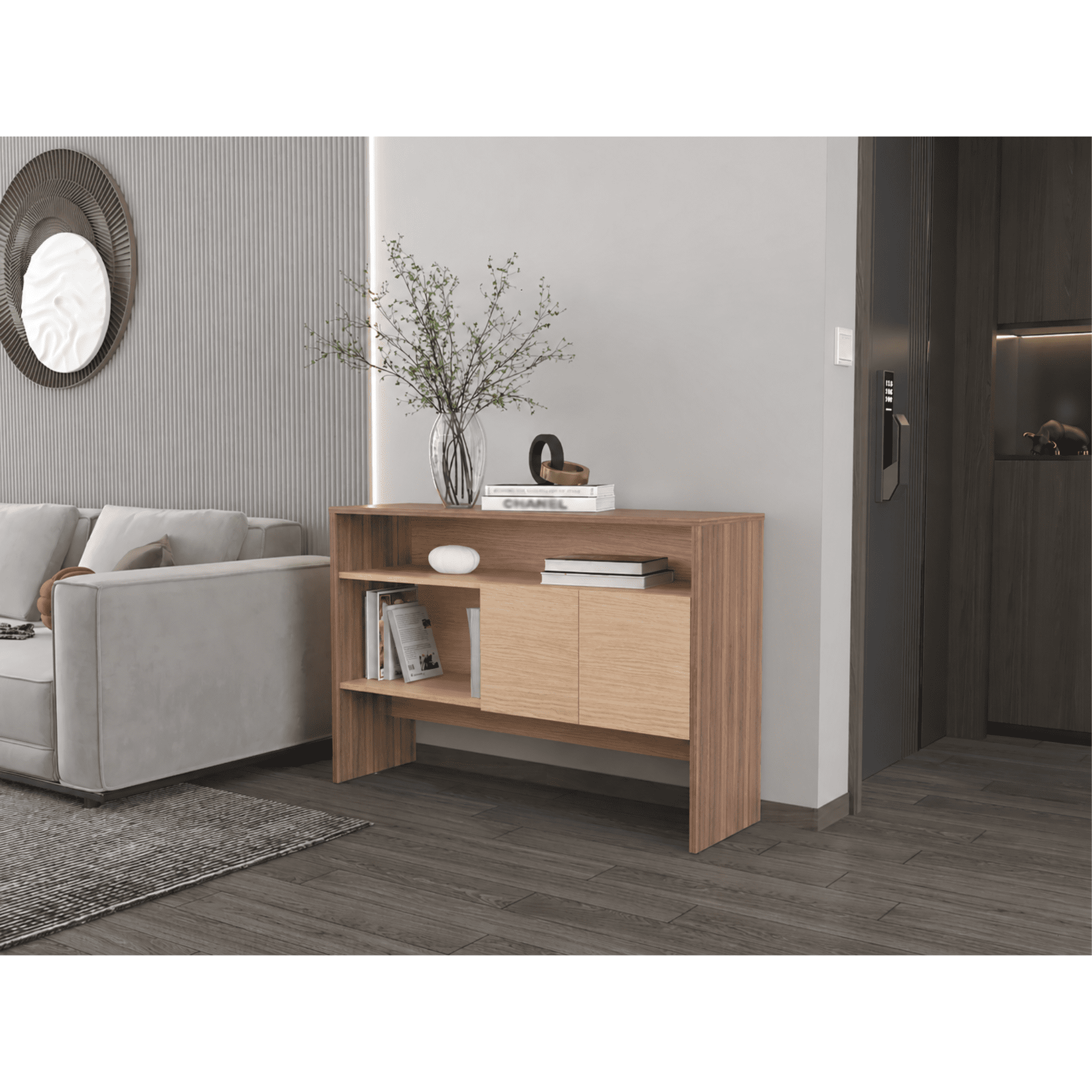 Tuhome - Mueble Arrimo Organizador 2 Puertas Bellagio Avellana Y Cartagena 80x120x35 Cm