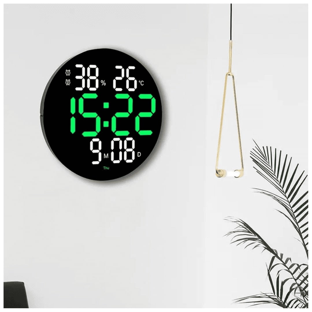 Oem - Reloj Digital Redondo De Pared Con Control Remoto Verde