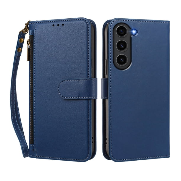 Funda Tipo Billetera para samsung galaxy S23 PLUS con Soporte y Bolsillo con Cierre Azul profundo