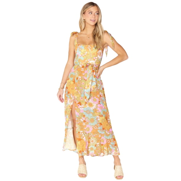 Vestido de mujer, tirantes con cordones y abertura en el pecho, vestido floral, nueva moda de primavera y verano.